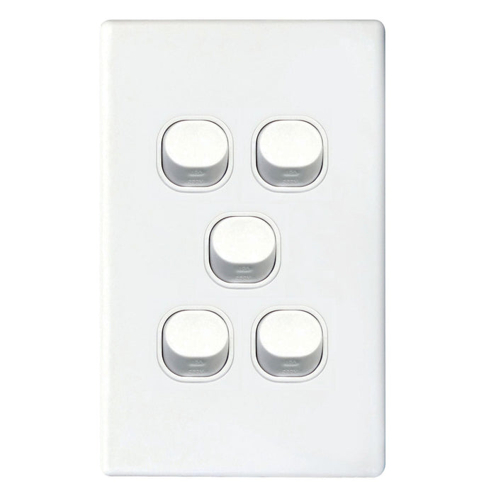 TRADESAVE 16A 2-Way Vertical 5 Gang Switch. Moulded in Flame Resistant Polycarbo