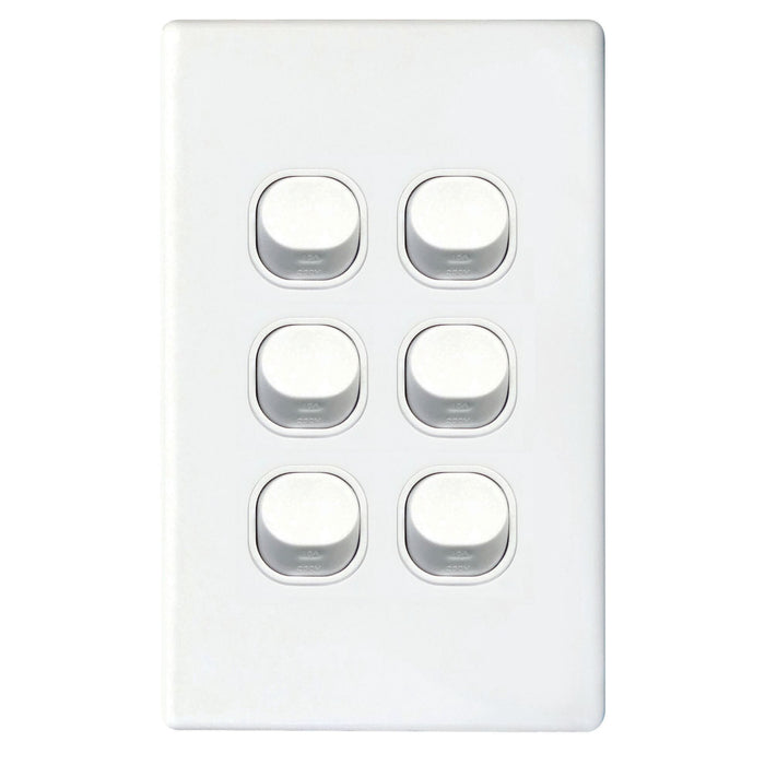 TRADESAVE 16A 2-Way Vertical 6 Gang Switch. Moulded in Flame Resistant Polycarbo
