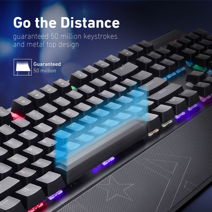 VERTUX Pro Gamer Mechanical Gaming Keyboard with RGB LED Backlight. 100% Anti-Gh