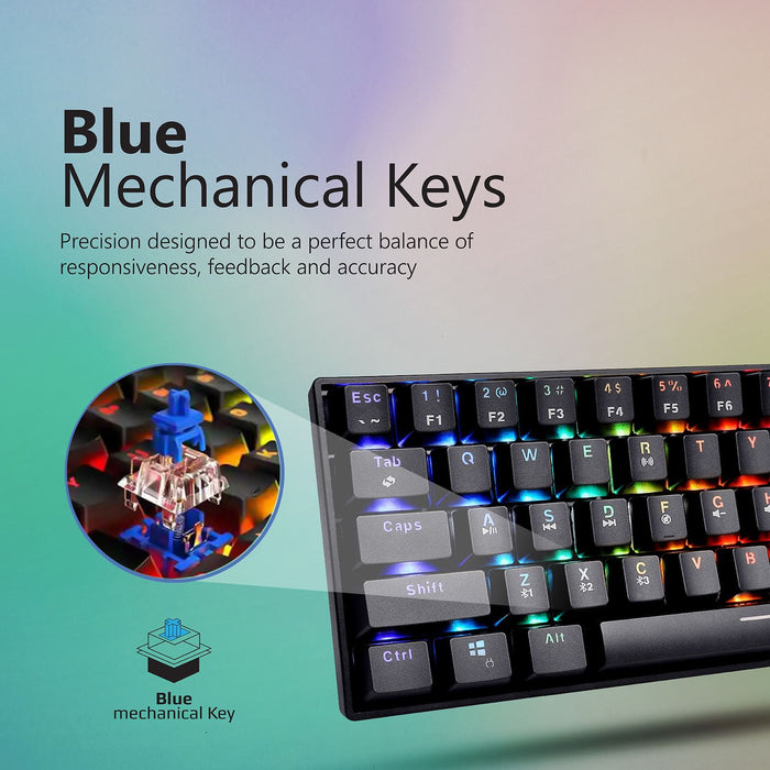 VERTUX Mini Bluetooth Mechanical Gaming Keyboard with RGB LED Backlight. 100% An