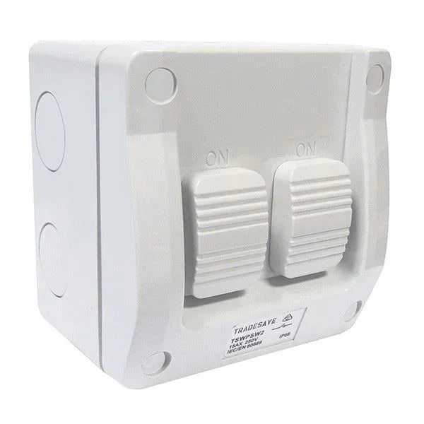 TRADESAVE 2 Gang Weatherproof Switch, 15A,IP66, Grey heavy duty industrial grade - LX2001 - Homewares, Outdoor, Phone Accessories, Cases, Speakers, Headphones + More -