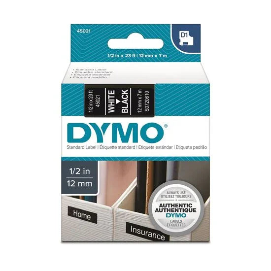 DYMO Genuine D1 Label Cassette Tape 12mm x 7M; White on Black Suitable for the L - LX2001 - Homewares, Outdoor, Phone Accessories, Cases, Speakers, Headphones + More -
