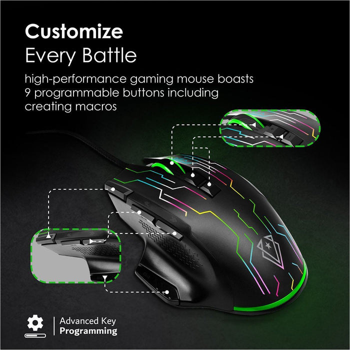 VERTUX Stellar Tracking 9 Button Wired Gaming Mouse with Programmable Buttons. 1