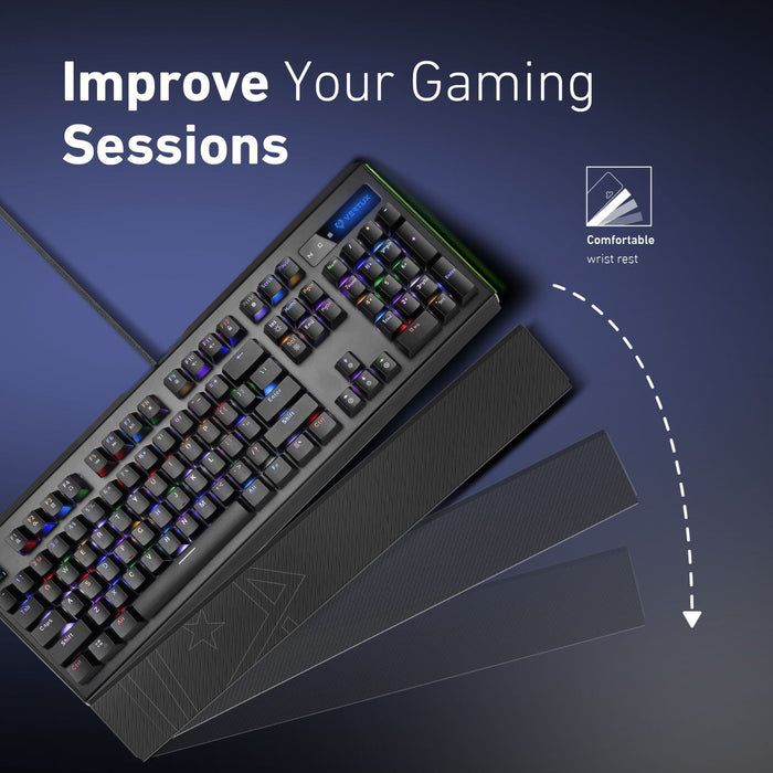 VERTUX Pro Gamer Mechanical Gaming Keyboard with RGB LED Backlight. 100% Anti-Gh