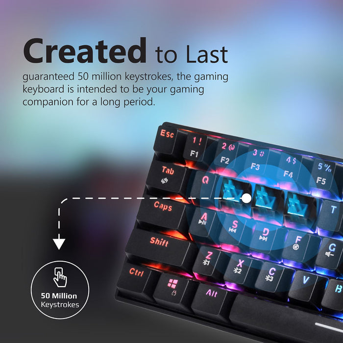VERTUX Mini Bluetooth Mechanical Gaming Keyboard with RGB LED Backlight. 100% An