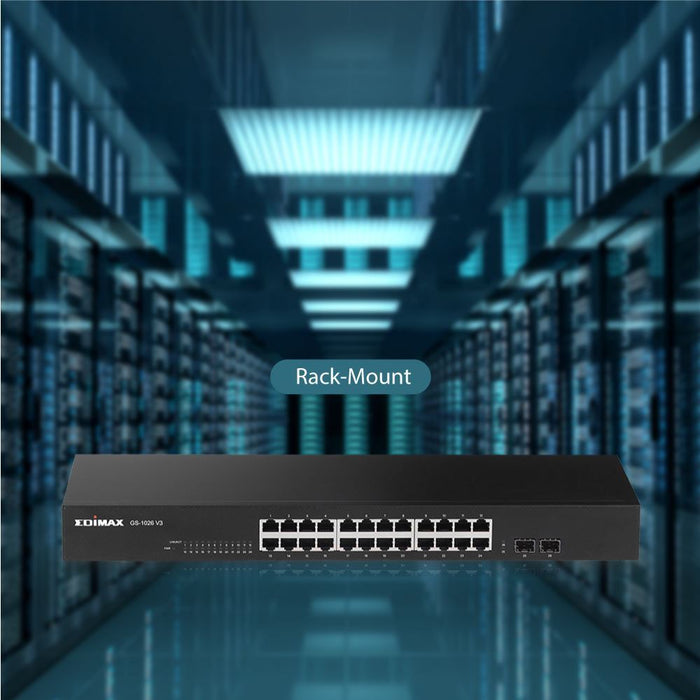 EDIMAX 24 Port Gigabit Rack-Mount Unmanaged Switch + 2 SFP Ports. High-Speed Net