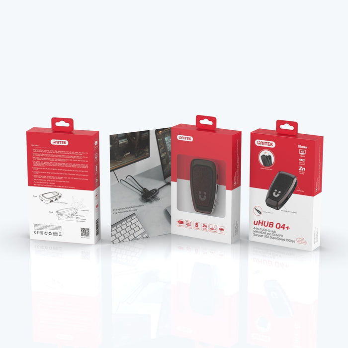 UNITEK 4-in-1 Multi-Port 100W PD Hub Supporting 10Gbps with USB-C Connector. Inc