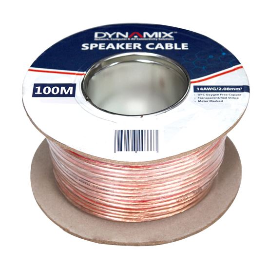 DYNAMIX 100m 14AWG/2.08mm Speaker Cable, OFC 42/0.25BCx2C, Clear PVC Insulation