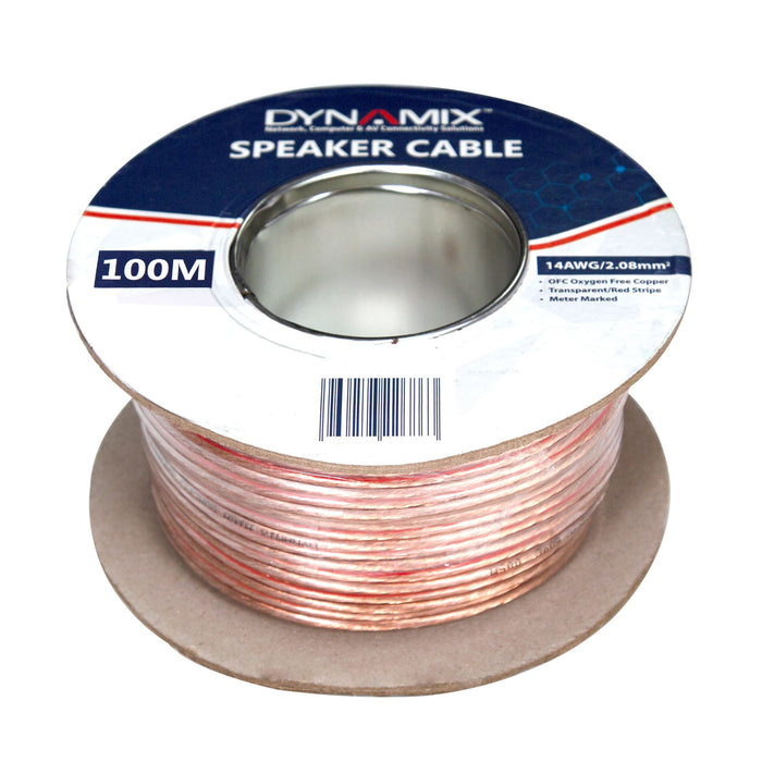 DYNAMIX 50m 14AWG/2.08mm Speaker Cable, OFC 42/0.25BCx2C, Clear PVC Insulation