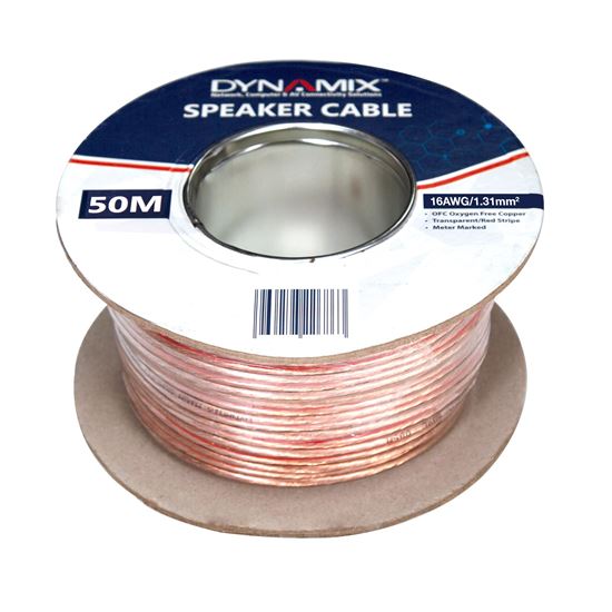 DYNAMIX 50m 16AWG/1.31mm Speaker Cable, OFC 25/025BCx2C, Clear PVC Insulation