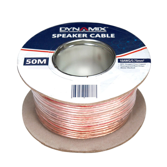 DYNAMIX 50m 18AWG PVC Speaker Cable Bare Copper Metre Marked Transparent Colour