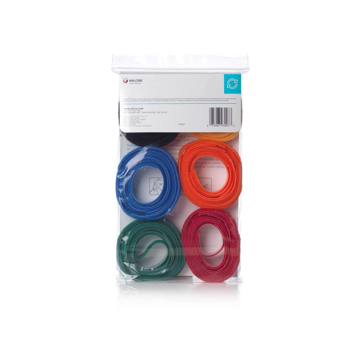VELCRO One-Wrap 203mm x 12m Multicolour Pre-Cut Cable Ties. 60 Piece Pack (10 Ti