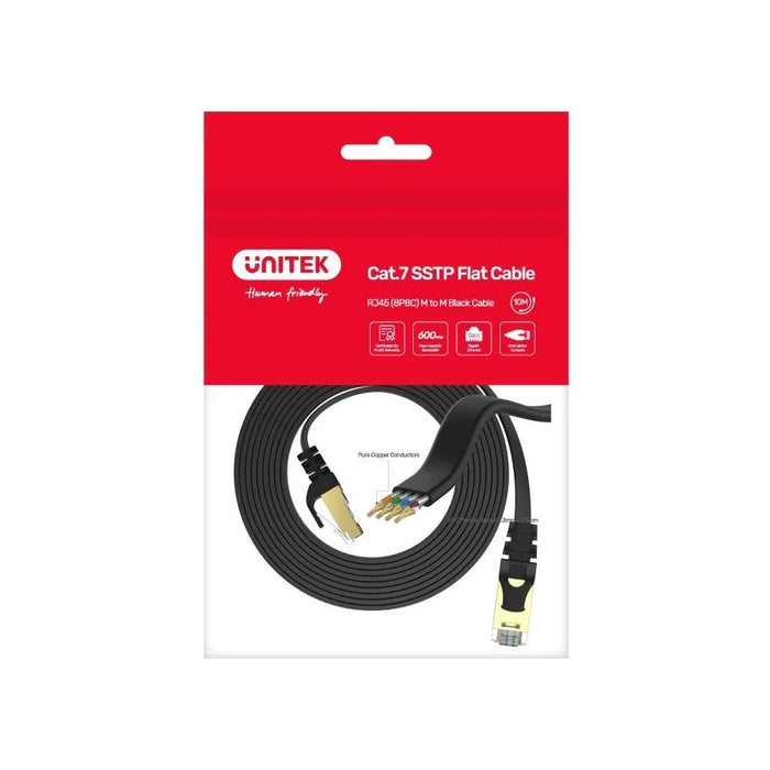 UNITEK 1m CAT 7 Black Flat SSTP 32AWG Patch Lead in PVC Jacket. 500MHz, Gold-pla - LX2001 - Homewares, Outdoor, Phone Accessories, Cases, Speakers, Headphones + More -