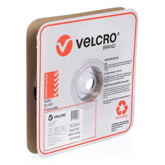 VELCRO One-Wrap 25mm x 200mm Pre-sized Ties. 100 Ties per Roll. Integrated Hook
