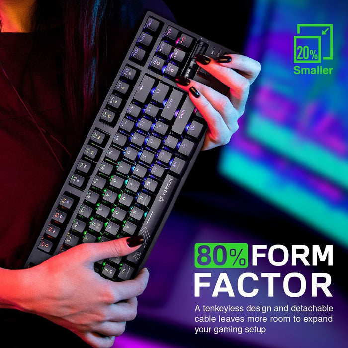 VERTUX HyperSpeed Mechanical Gaming Keyboard. RGB LED Backlit Keys. Built-in 200
