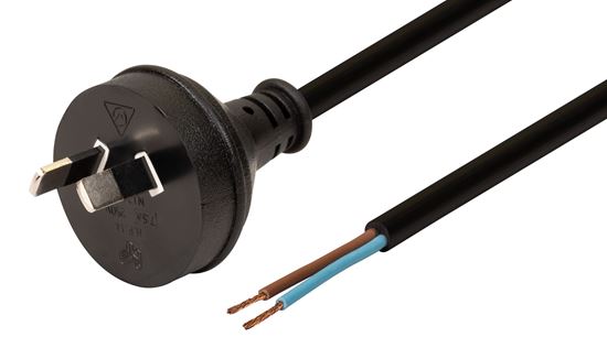 DYNAMIX 2M 2-Pin Plug to Bare End 2 Core 0.75mm Cable Black Colour SAA Approved
