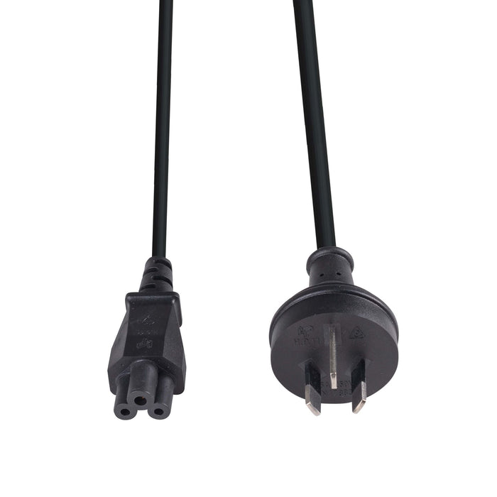 1M 3-Pin to C5 Clover Shaped Female Connector 7.5A. SAA Power Cord. 0.75mm Core