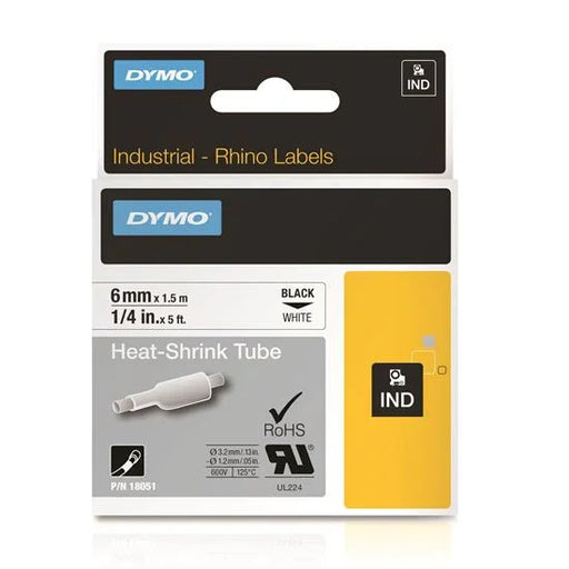 DYMO Genuine Rhino Industrial Labels- Heat Shrink Tube 6mm Black on White.Made o - LX2001 - Homewares, Outdoor, Phone Accessories, Cases, Speakers, Headphones + More -