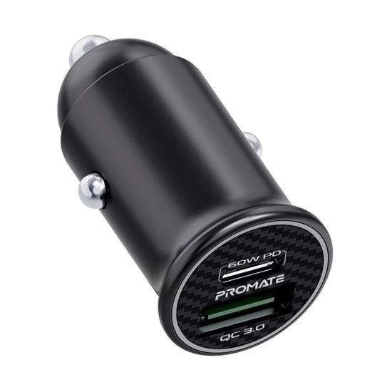 PROMATE Micro In-Car Charger with 60W Power Delivery & QC 3.0. Includes 1x USB-C