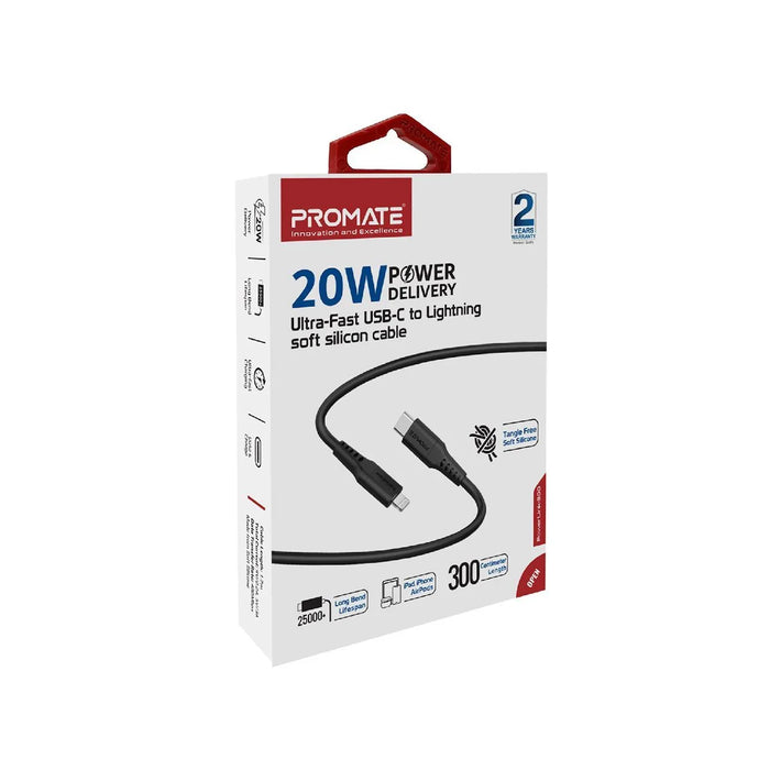 PROMATE 3m 20W PD USB-C to Lightning Charge & Sync Cable. For Apple iPhone, iPad - LX2001 - Homewares, Outdoor, Phone Accessories, Cases, Speakers, Headphones + More -
