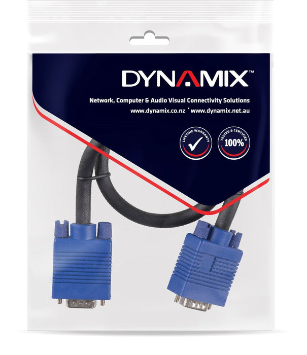 DYNAMIX 1m VESA DDC1 & DDC2 VGA Male/Male Cable - Moulded Black