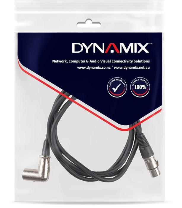 DYNAMIX 2m XLR 3-Pin Right Angled Male to 3-Pin Female Balanced Audio Cable