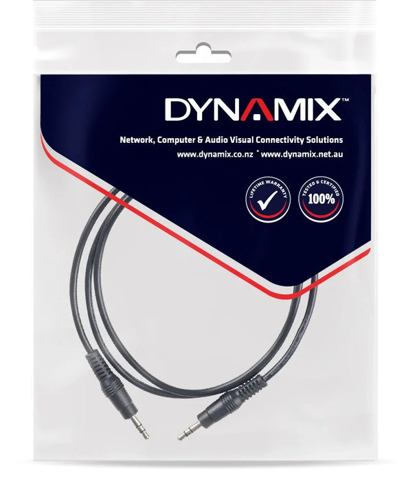 DYNAMIX 1M Stereo 3.5mm Plug Male to Male Cable - LX2001 - Homewares, Outdoor, Phone Accessories, Cases, Speakers, Headphones + More -