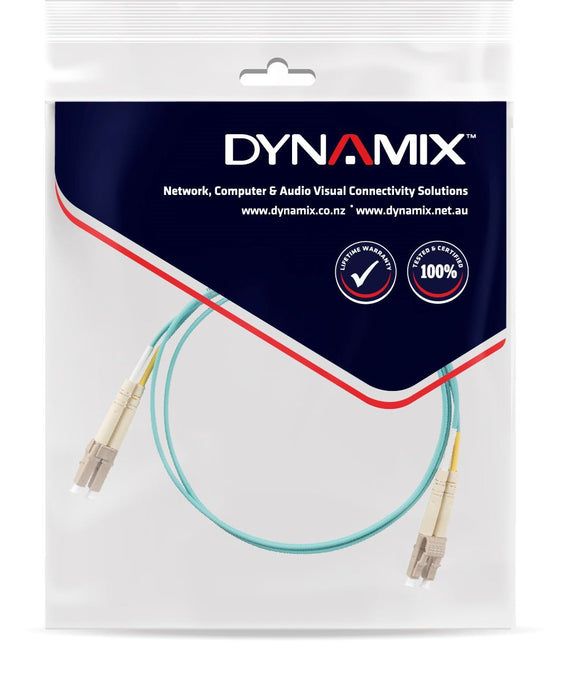 DYNAMIX 15M 50u LC/LC OM3 Fibre Lead (Duplex, Multimode) Aqua LSZH Jacket
