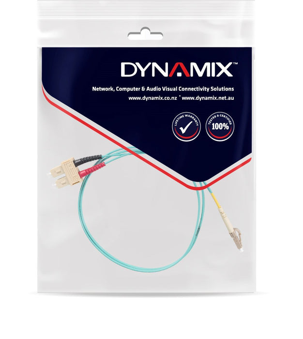 DYNAMIX 15M 50u LC/SC OM3 Fibre Lead (Duplex, Multimode) Aqua LSZH Jacket
