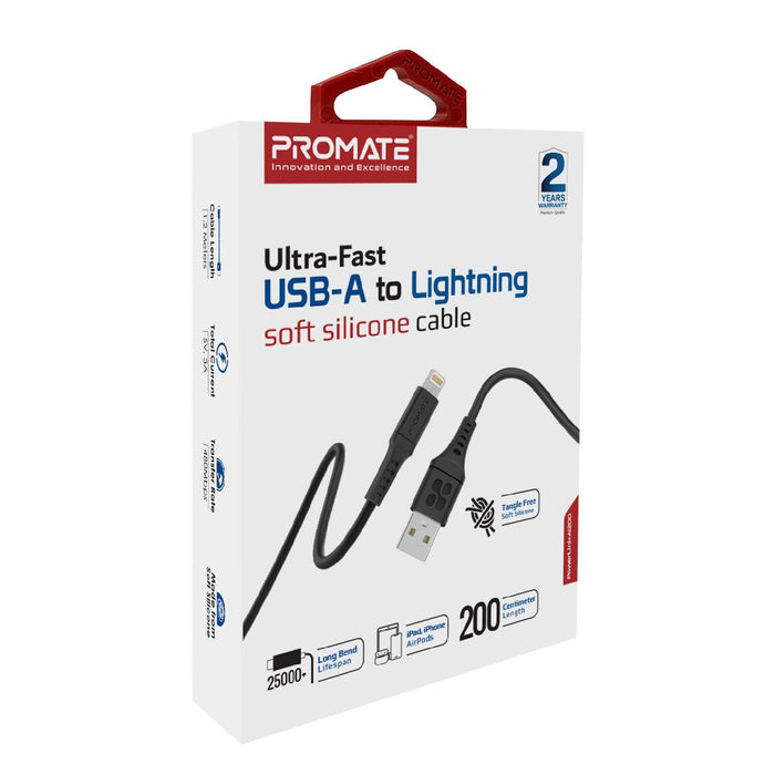 PROMATE 2m USB-A to Lightning Data & Charge Cable. Data Transfer Rate 480Mbps. T