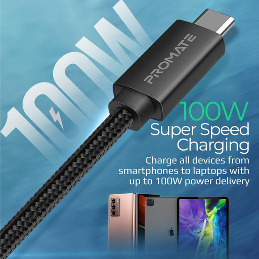 PROMATE 1m USB-C Thunderbolt Cable. Supports 40Gps & 100W PD. Supports Up to 8k@