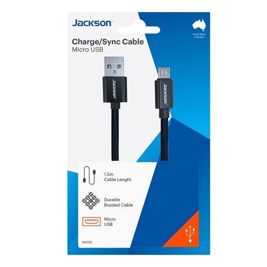 JACKSON 1.5m USB to Micro USB Sync & Charge Cable Braided Cable Black