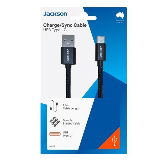JACKSON 1.5m USB-A to USB-C Sync & Charge Cable Braided Black
