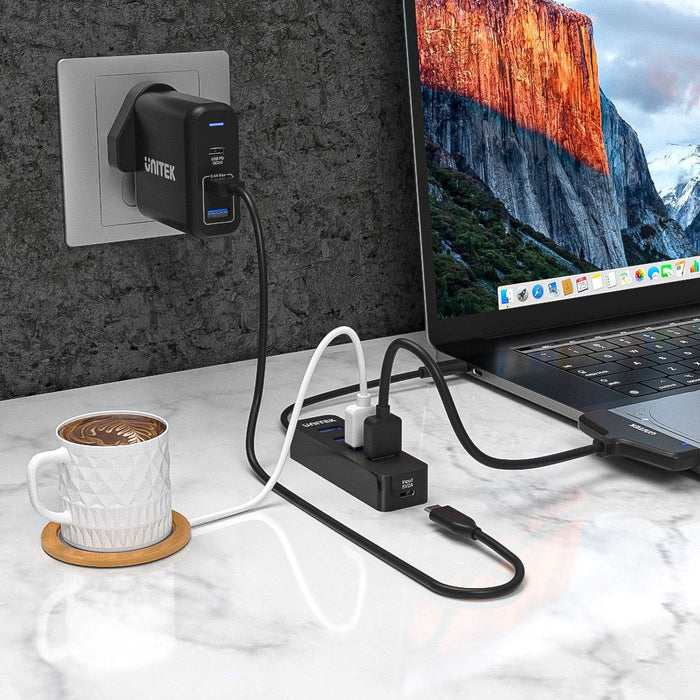 UNITEK USB 3.0 4-Port Hub with USB-C Connector Cable. Includes 4x USB-A Ports, 1