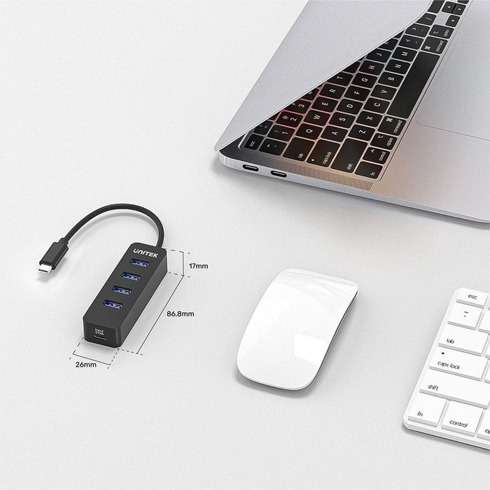 UNITEK USB 3.0 4-Port Hub with USB-C Connector Cable. Includes 4x USB-A Ports, 1