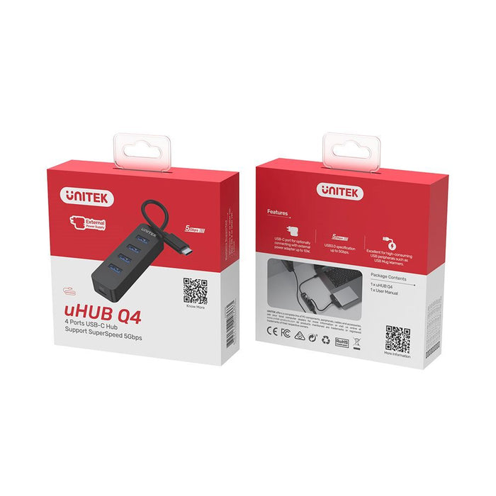 UNITEK USB 3.0 4-Port Hub with USB-C Connector Cable. Includes 4x USB-A Ports, 1