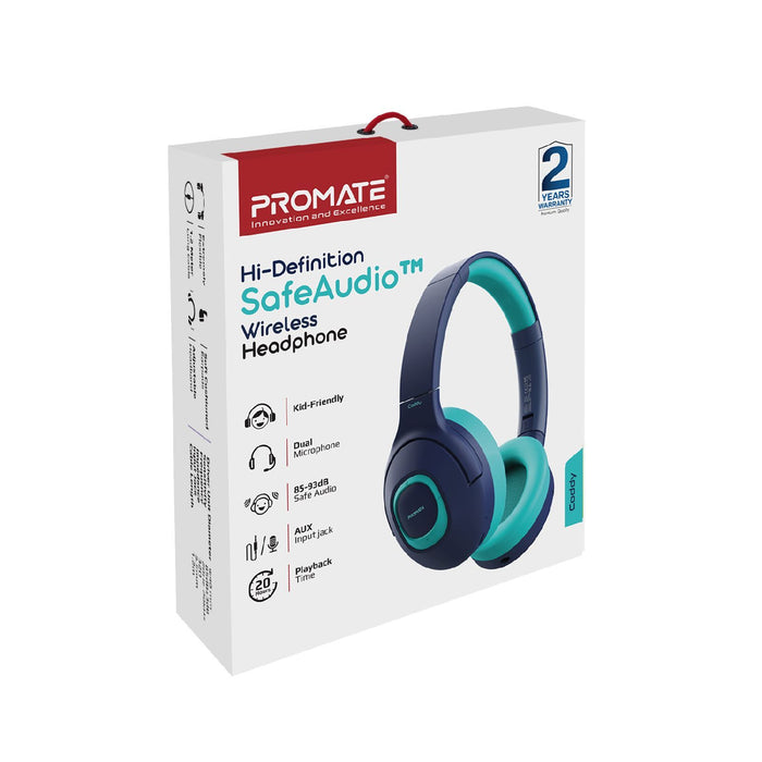 PROMATE Child-Safe Wireless Bluetooth Over-Ear Headphones. Up to 5 Hours Playbac