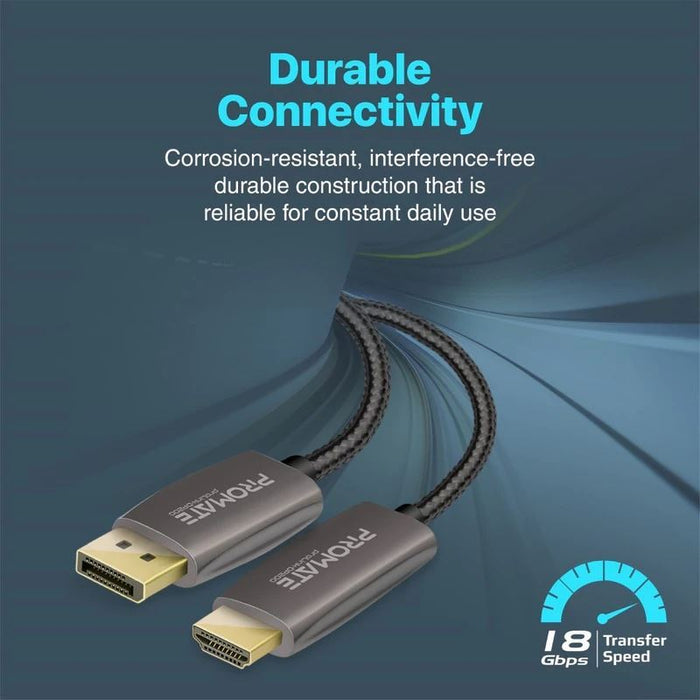 PROMATE 2m DisplayPort to HDMI Cable. Supports Max Res up to 4K@60Hz. Transfer R