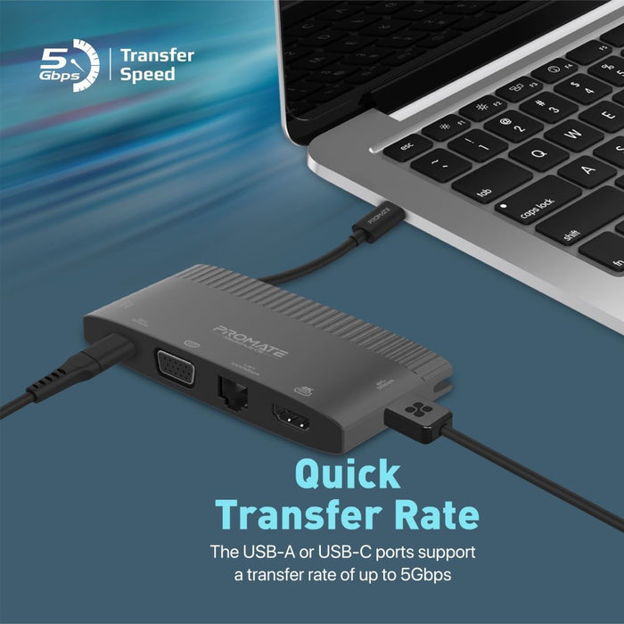 PROMATE 6-in-1 USB Multi Port Hub with USB-C Connector. Includes USB-C, USB-A, H