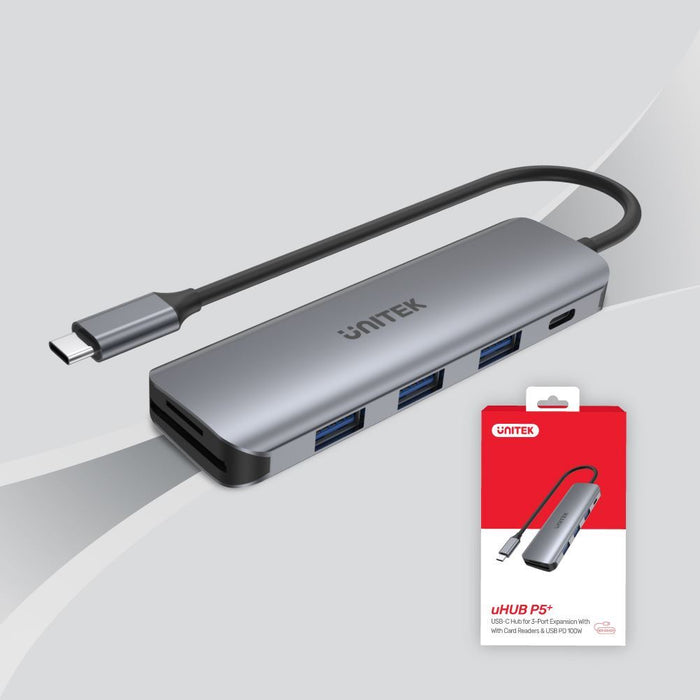 UNITEK 6-in-1 Multi-Port Hub with USB-C Connector. Includes 3 x USB-A Ports, SD