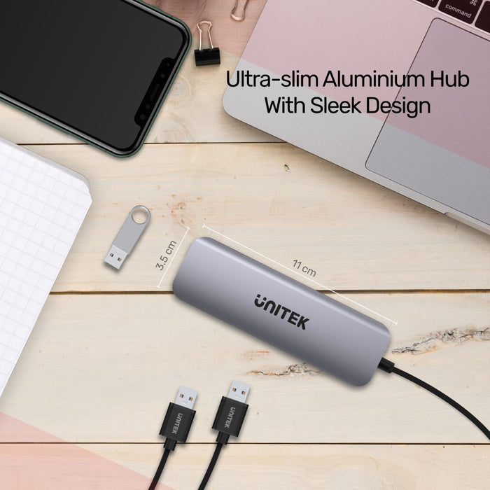 UNITEK 6-in-1 Multi-Port Hub with USB-C Connector. Includes 3 x USB-A Ports, SD
