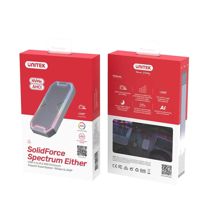 UNITEK USB-C to M.2 SSD Enclosure with RGB Lights in Alloy Housing. Supports USB - LX2001 - Homewares, Outdoor, Phone Accessories, Cases, Speakers, Headphones + More -