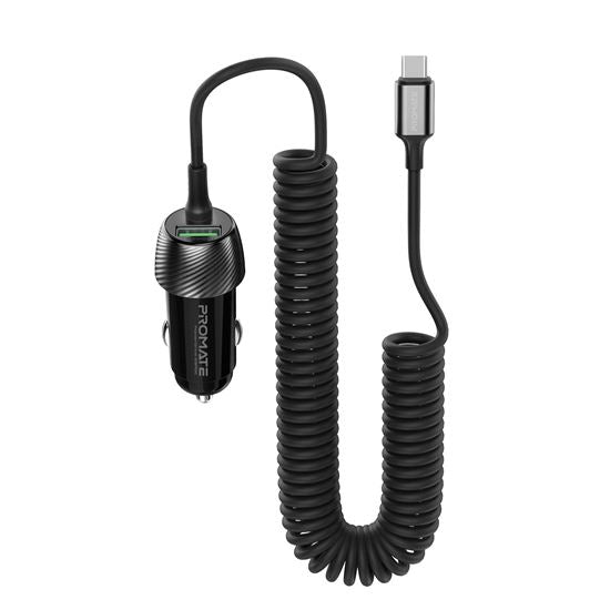 PROMATE 33W Car Charger with USB-C Cable. Output USB-A and USB-C. Qualcomm 3.0 1