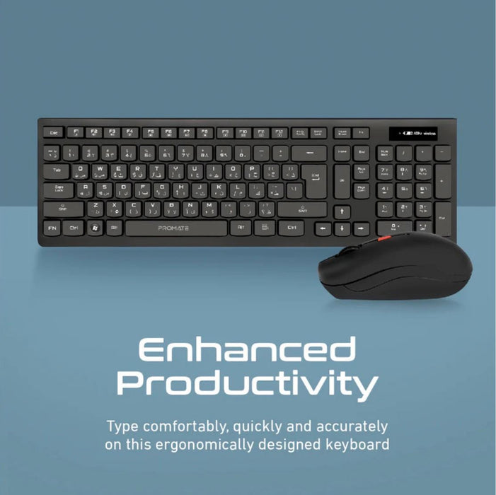 PROMATE Full Size Wireless Keyboard and Mouse. Spillproof Ergonomic Design. Buil