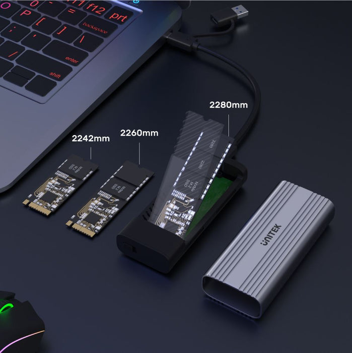 UNITEK USB-C to M.2 SSD Enclosure in Alloy Housing. Supports M.2 NVME & SATA SSD