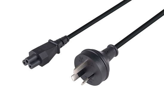 1M 3-Pin to C5 Clover Shaped Female Connector 7.5A. SAA Power Cord. 0.75mm Core