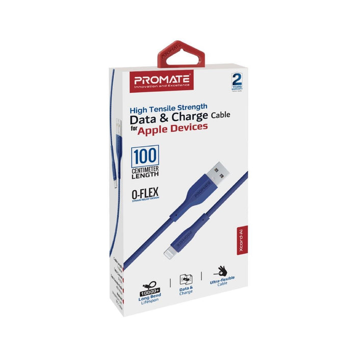 PROMATE 1M USB-A to Lightning Connector Super Flexible Cable. Supports 2A Chargi