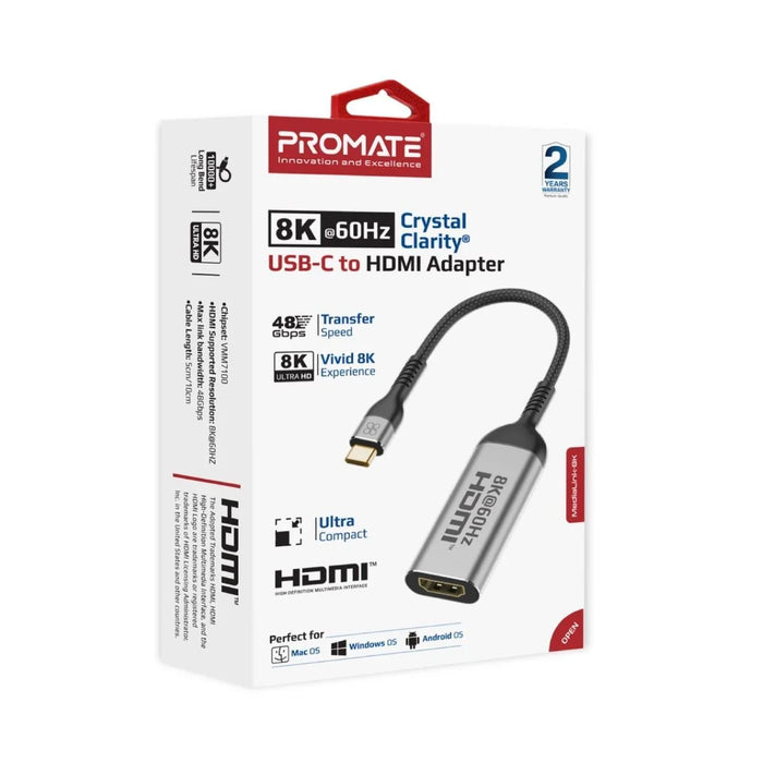 PROMATE USB-C to HDMI Adapter Supports up to 8K@60Hz HD Res. Sturdy Aluminium Ca - LX2001 - Homewares, Outdoor, Phone Accessories, Cases, Speakers, Headphones + More -