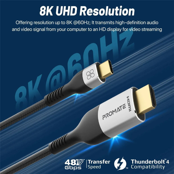 PROMATE 1.8m USB-C to HDMI Cable Supports up to 8K@60Hz UHD Res & 48Gbps Data Tr - LX2001 - Homewares, Outdoor, Phone Accessories, Cases, Speakers, Headphones + More -