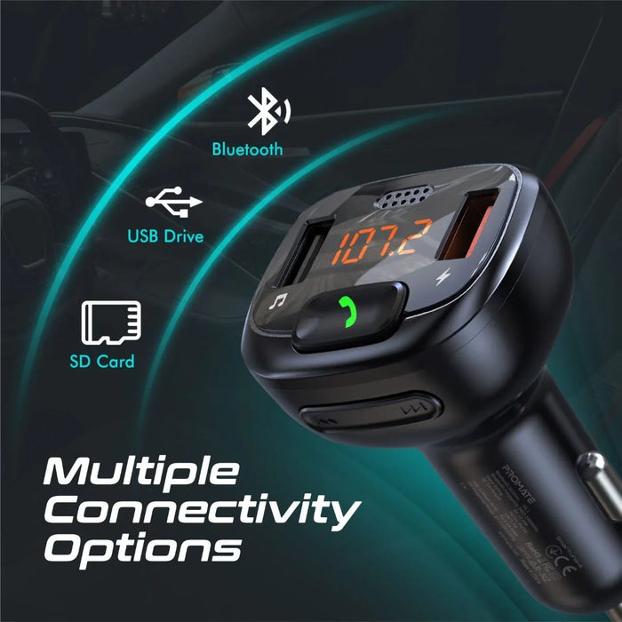 PROMATE Wireless In-Car FM Transmitter with Handsfree & QC3.0. Bult-in Mic; Blue - LX2001 - Homewares, Outdoor, Phone Accessories, Cases, Speakers, Headphones + More -